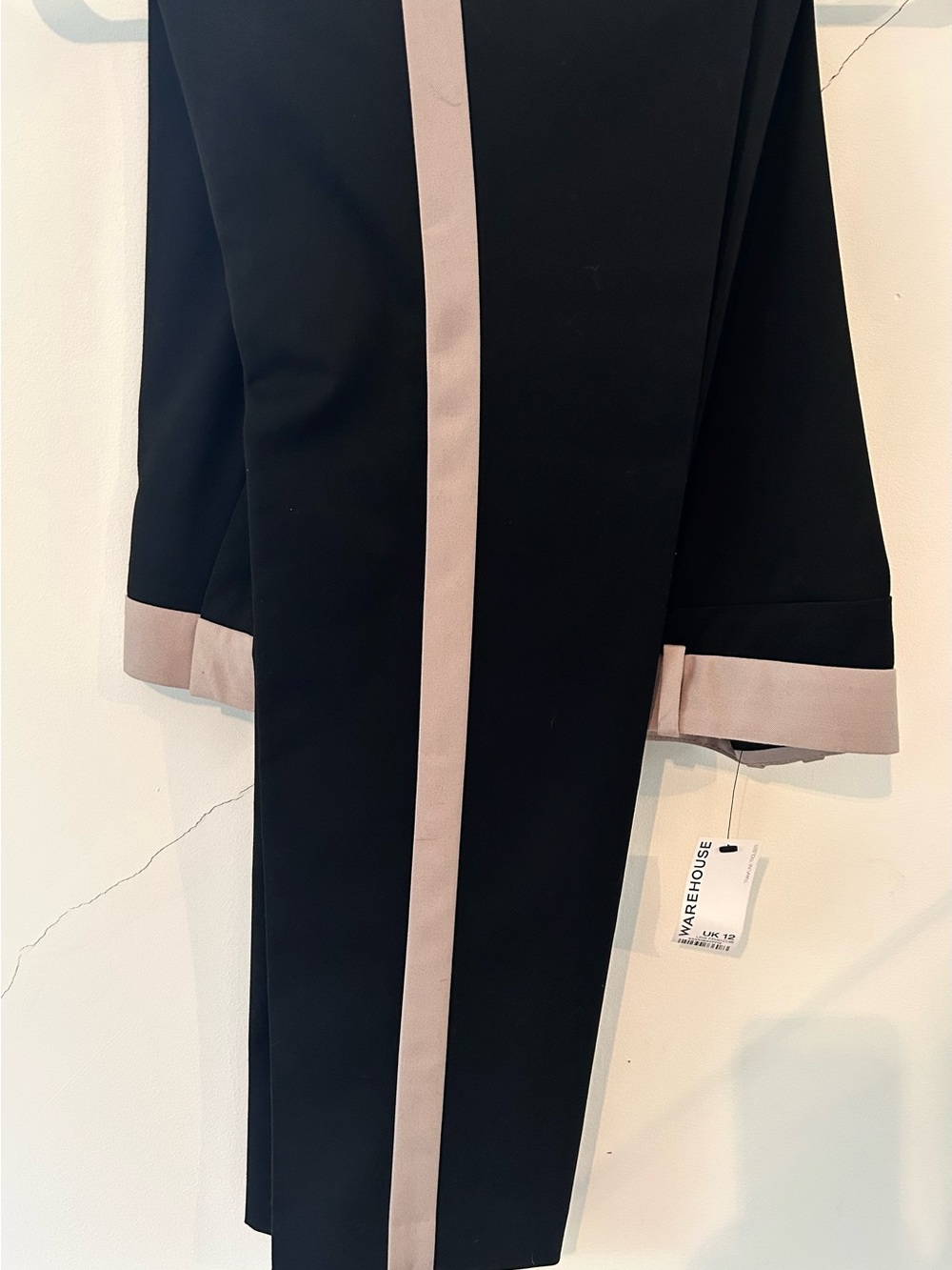 Warehouse UK Black Flat Front Tailored Tuxedo Style Slim Pants UK12 or US8